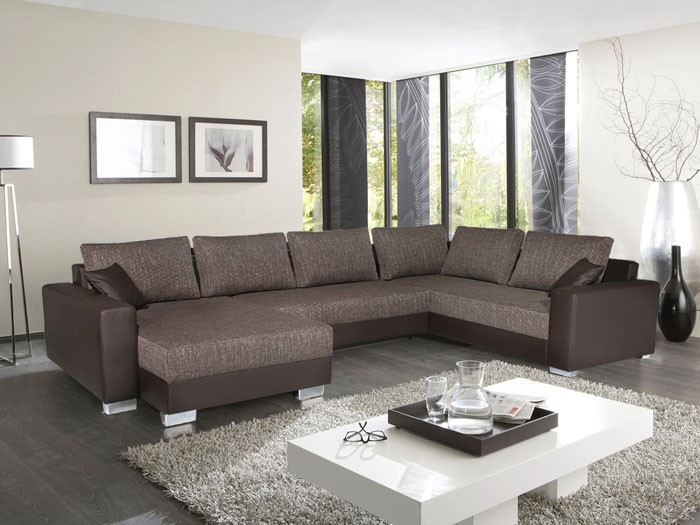 Eckcouch amy, 320x220/160cm, webstoff braun, kunstleder braun ... Wohnzimmerwand braun